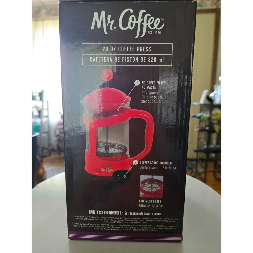 Mr. Coffee Brivio 28 oz Coffee Press French Press Red & Glass Red